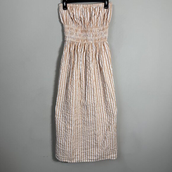 Topshop Textured Bandeau Beach Maxi Dress in Brown Stripe Women's 0-2 Seersucker - Picture 7 of 16